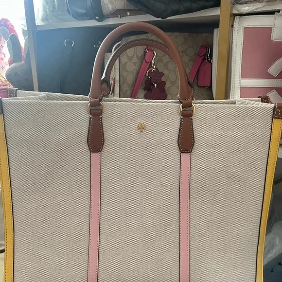 Tory Burch Pink Perry Triple Compartment Color Block Limited Edition Canvas. - Picture 2 of 3